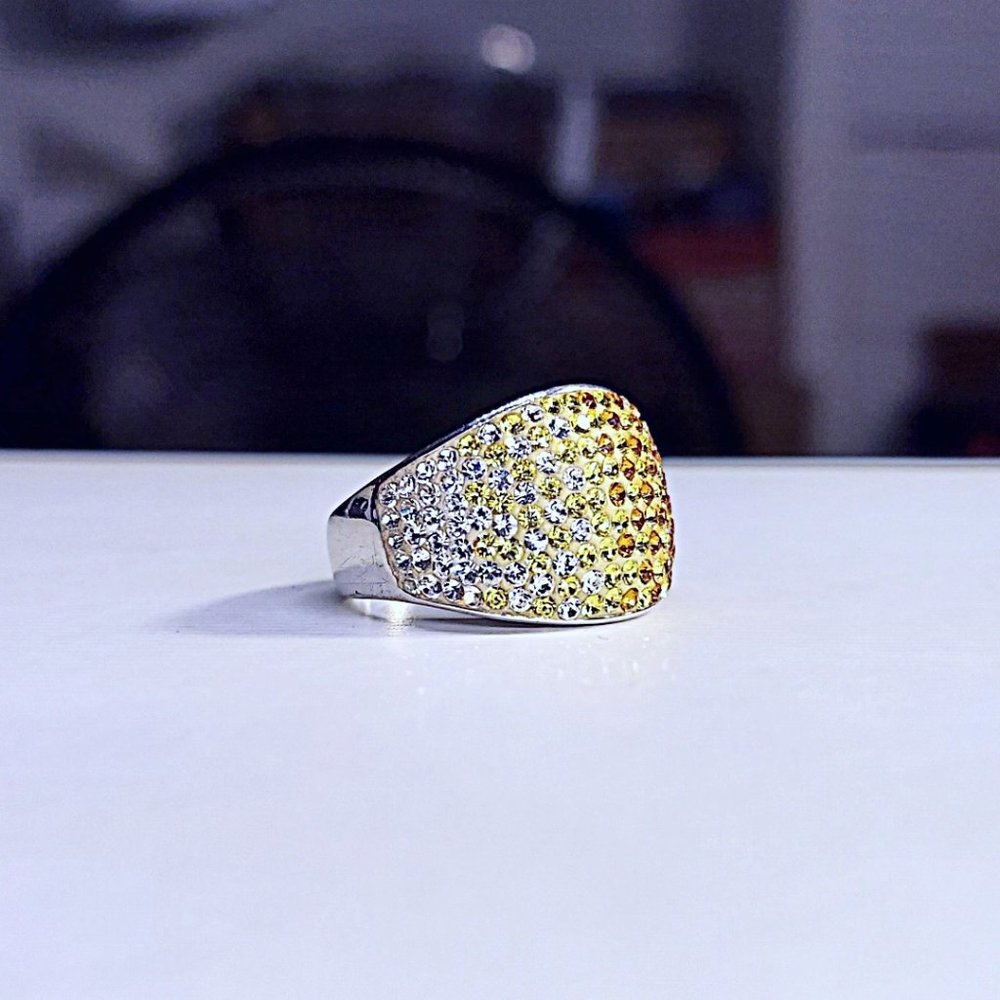 Sterling Silver Amber/Yellow/White Ombre Gemstones Ring size 9